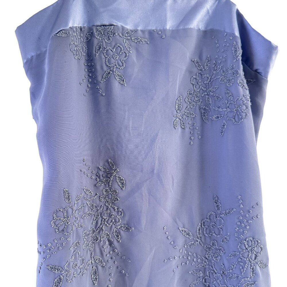 Vintage Nicole Miller Pansy Blue Floral Beaded Spaghetti straps Maxi Dress 12 - Picture 5 of 15